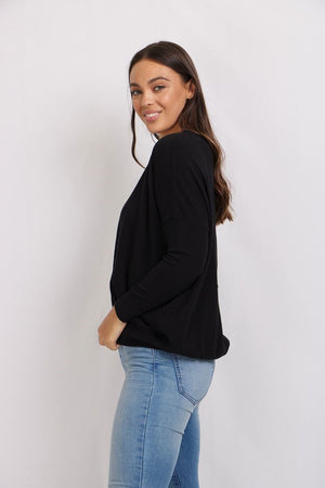 Long Sleeve Pullover With Back Button Detail