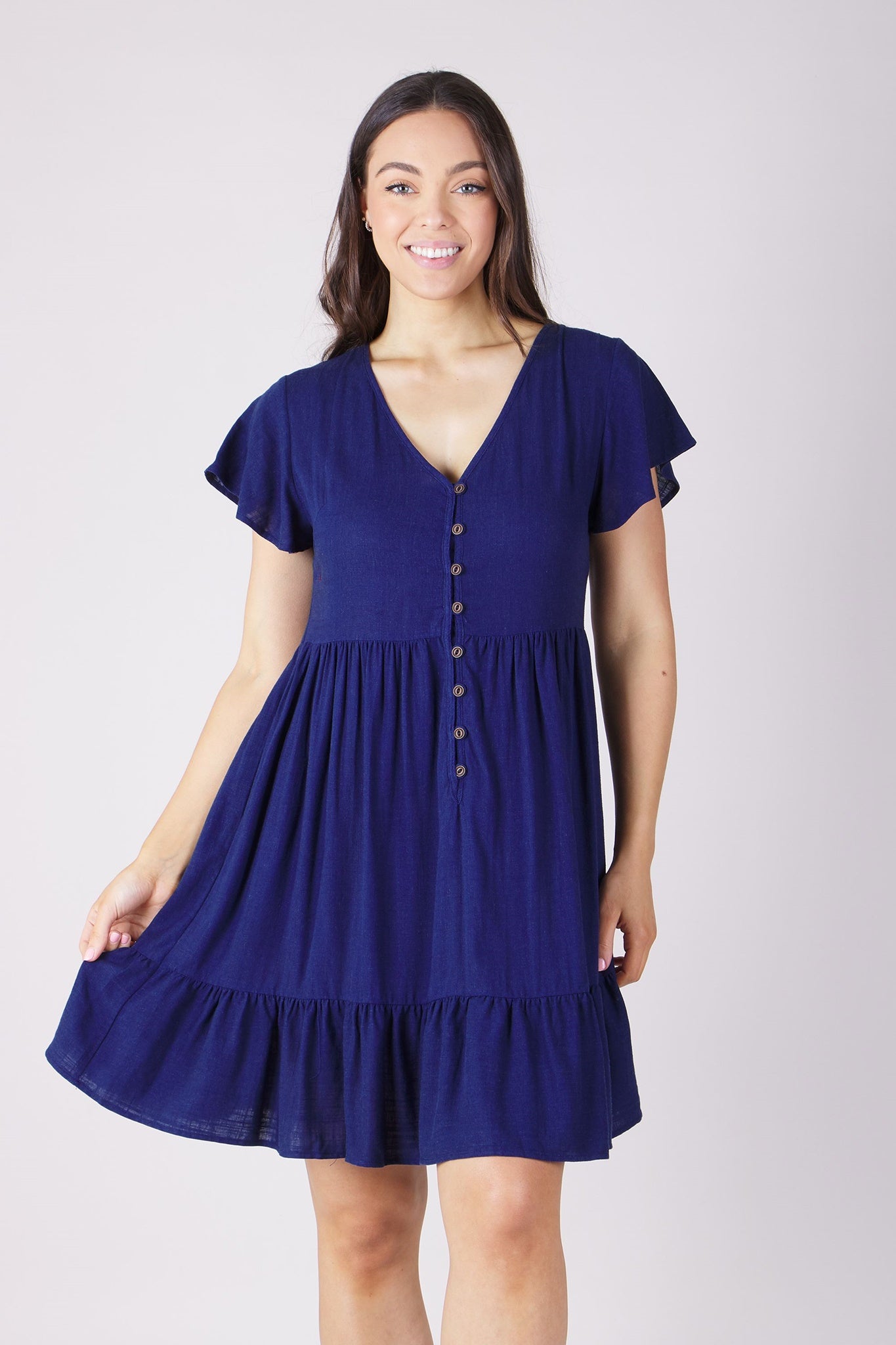 BUTTON FRONT BABYDOLL DRESS