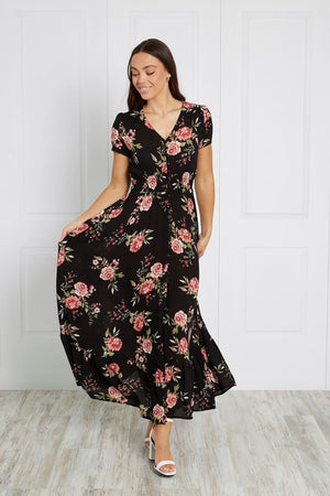 BUTTON FRONT FLORAL MAXI DRESS