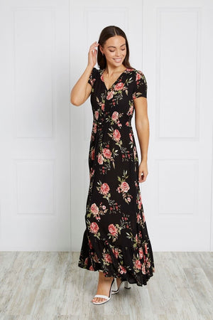 BUTTON FRONT FLORAL MAXI DRESS