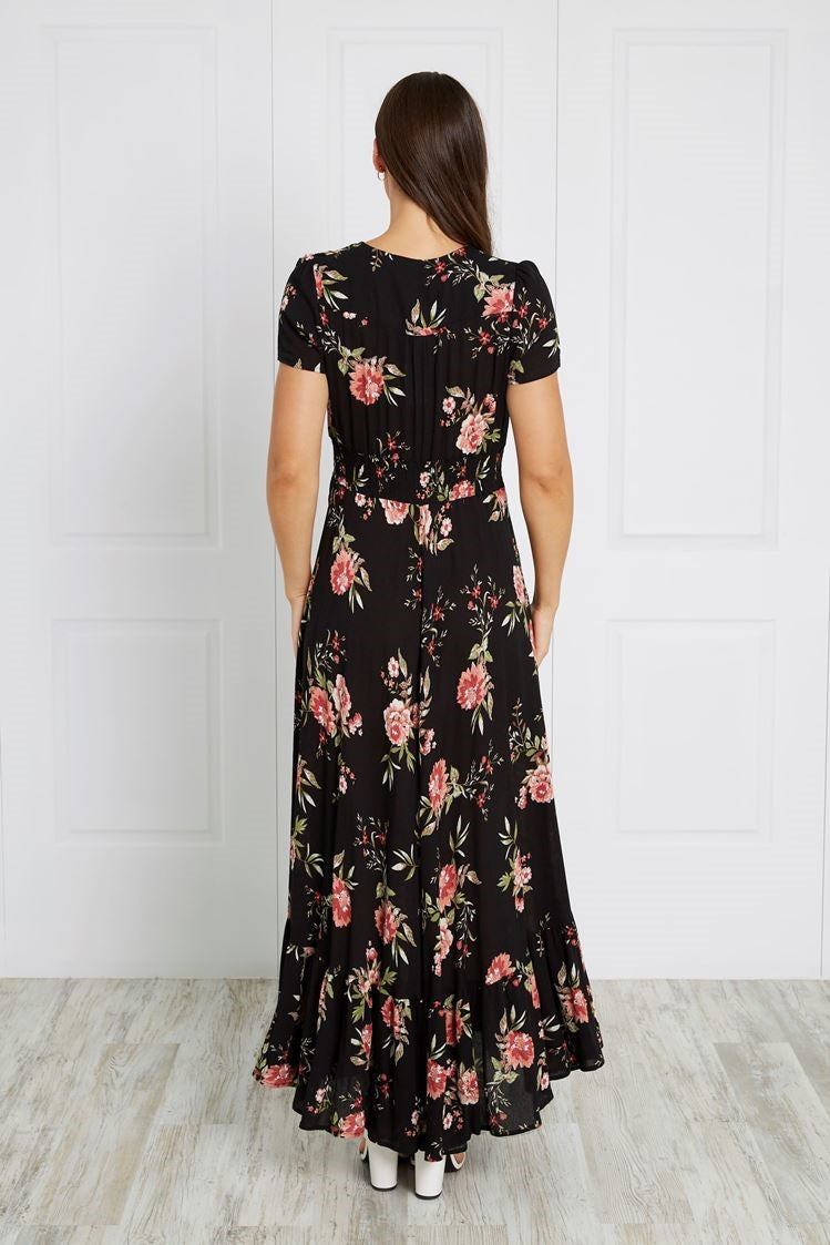 BUTTON FRONT FLORAL MAXI DRESS