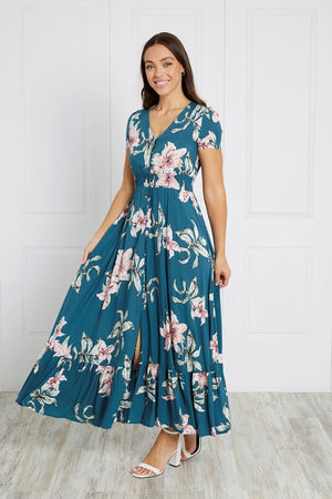 BUTTON FRONT FLORAL MAXI DRESS Carla Milani