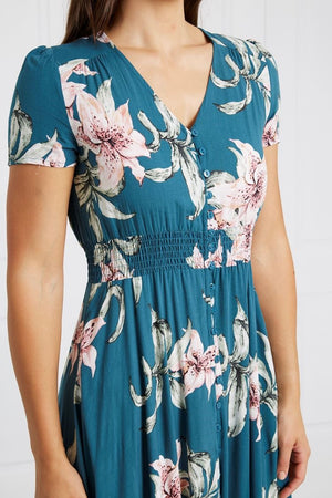 BUTTON FRONT FLORAL MAXI DRESS
