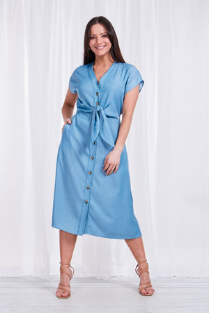 BUTTON FRONT MIDI DRESS