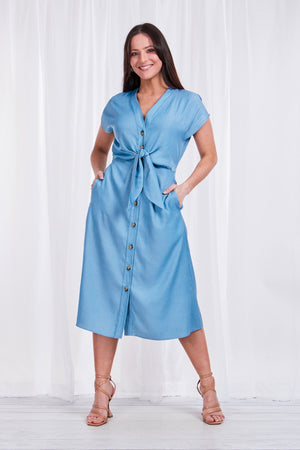 BUTTON FRONT MIDI DRESS