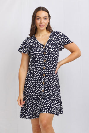 BUTTON FRONT PEPLUM DRESS