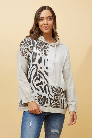 CARINA ANIMAL PRINT HOODED TOP