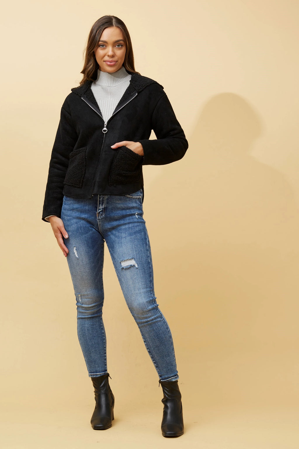 CHASITY TEDDY FUR HOODED JACKET