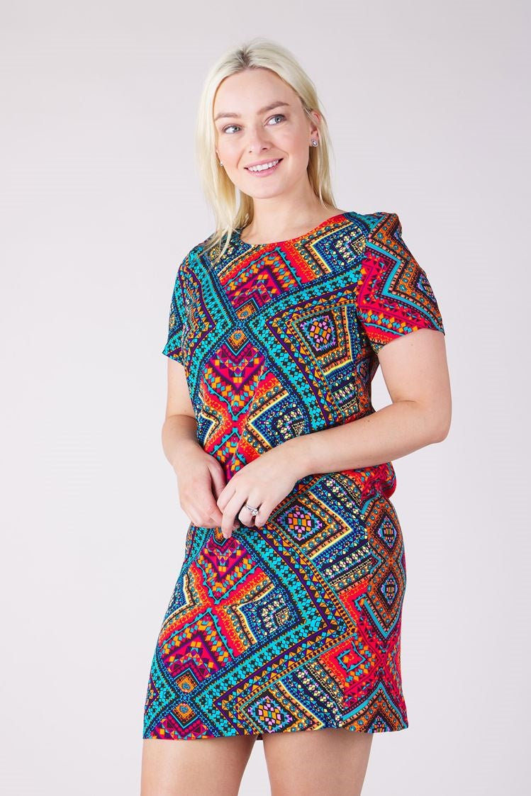 CHEVRON PRINT SHIFT DRESS