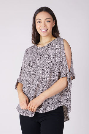 COLD SHOULDER CHEETAH PRINT BLOUSE