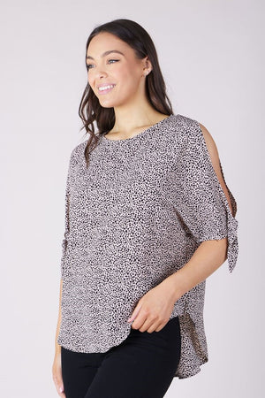 COLD SHOULDER CHEETAH PRINT BLOUSE