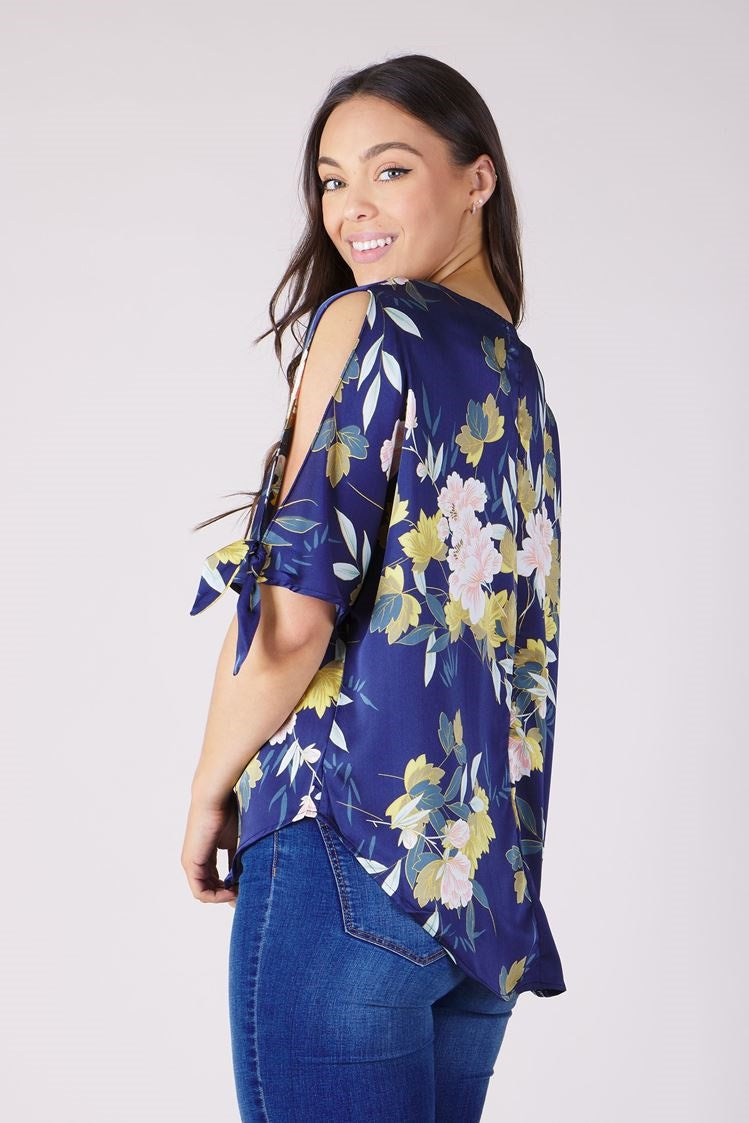 COLD SHOULDER FLORAL BLOUSE