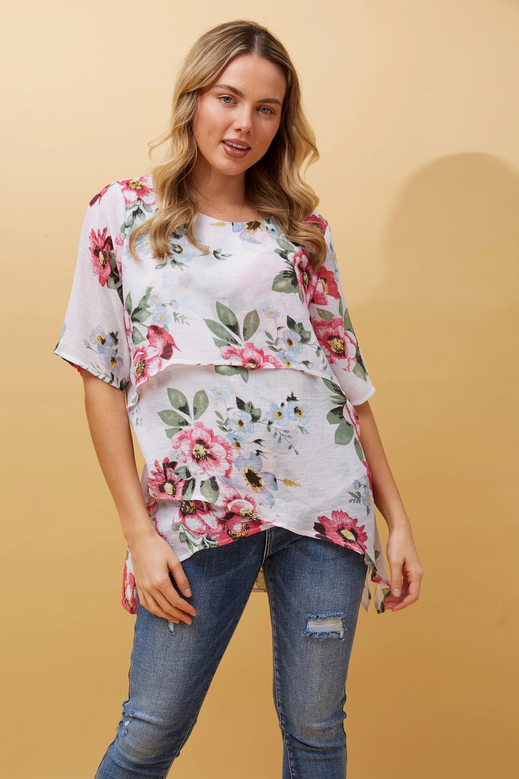 DOUBLE LAYER ASYMMETRICAL HEM TOP