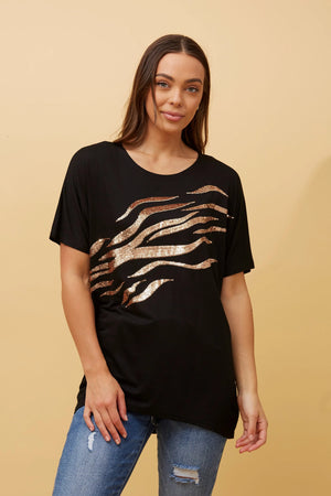 EDEN ANIMAL PRINT SEQUIN TOP