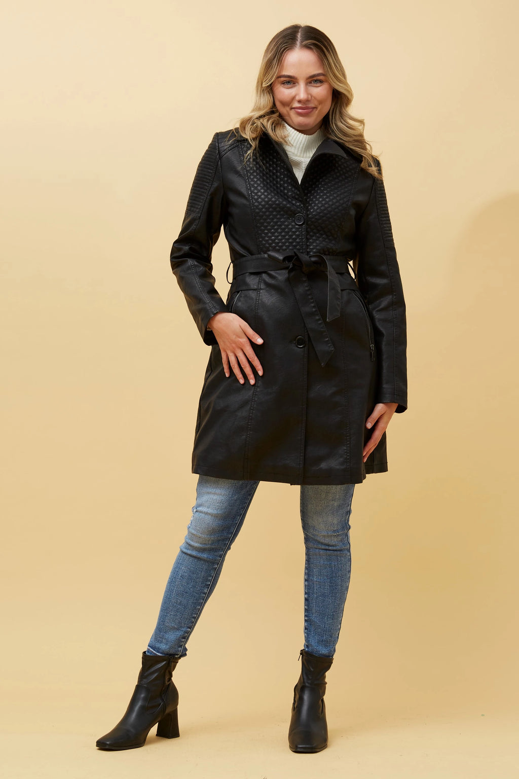 ELENI SINGLE BREASTED VEGAN LEATHER COAT