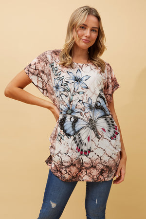 EXCELINA BUTTERFLY PRINT TOP