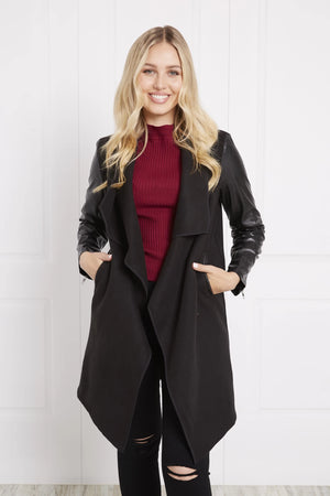 FAUX LEATHER SLEEVES COAT