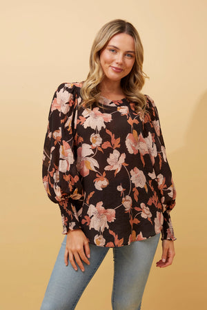 FLORAL BALLOON SLEEVE BLOUSE