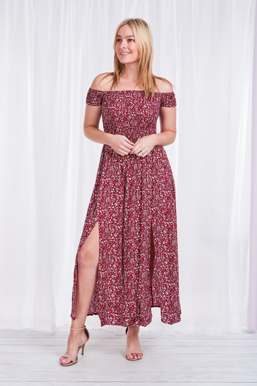FLORAL BARDOT MAXI DRESS