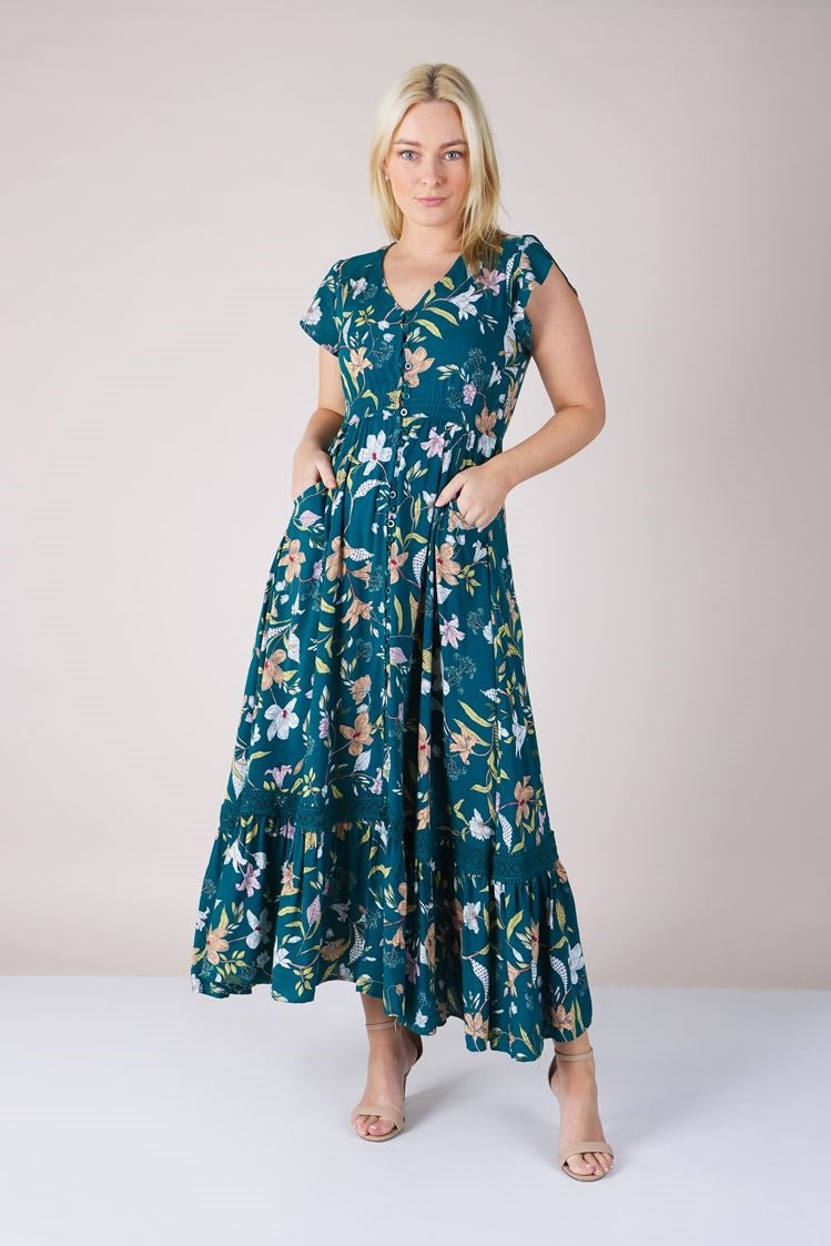 FLORAL BUTTON FRONT MAXI DRESS