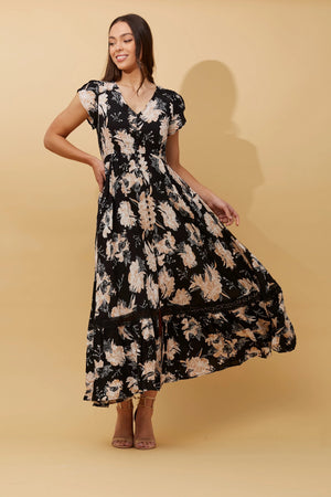 FLORAL BUTTON FRONT MAXI DRESS