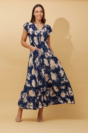 FLORAL BUTTON FRONT MAXI DRESS