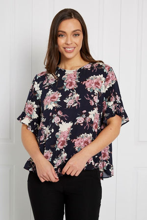 FLORAL FRILL SLEEVE BLOUSE