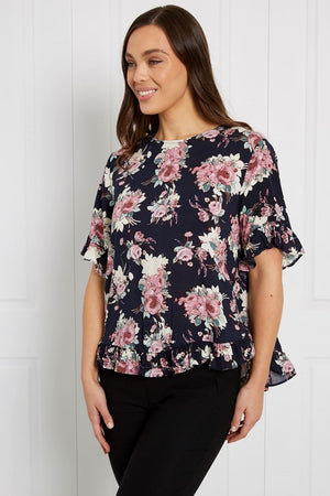 FLORAL FRILL SLEEVE BLOUSE