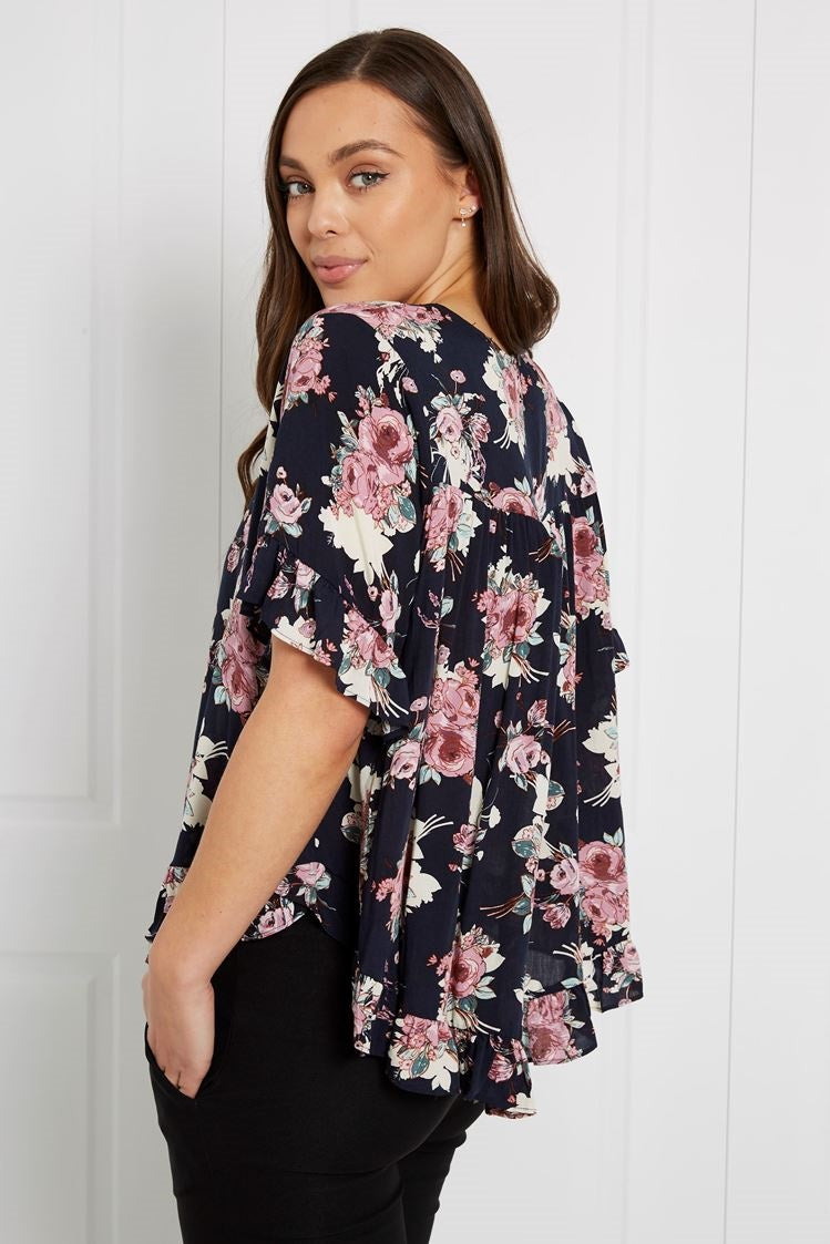 FLORAL FRILL SLEEVE BLOUSE