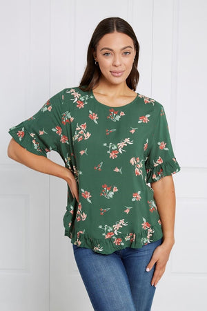 FLORAL FRILL SLEEVE TOP