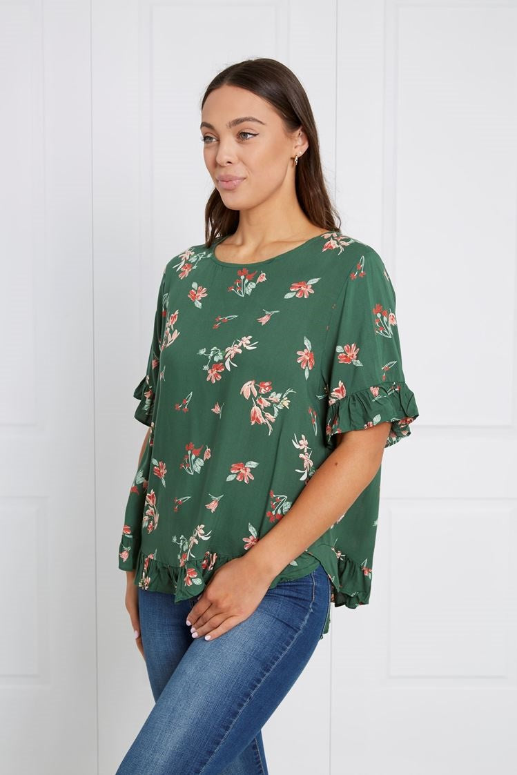 FLORAL FRILL SLEEVE TOP