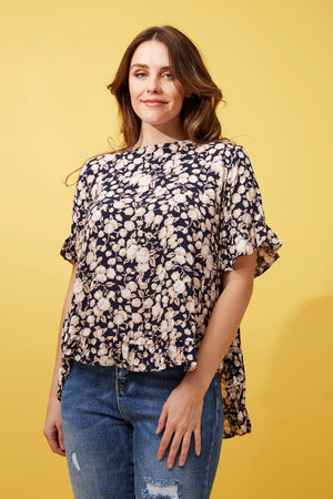 FLORAL FRILL SLEEVE TOP