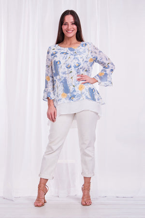 FLORAL FRILL SLEEVE TUNIC TOP