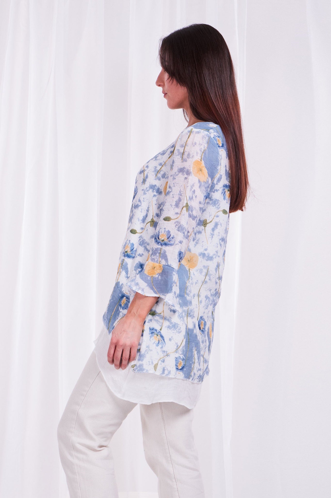 FLORAL FRILL SLEEVE TUNIC TOP