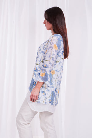 FLORAL FRILL SLEEVE TUNIC TOP