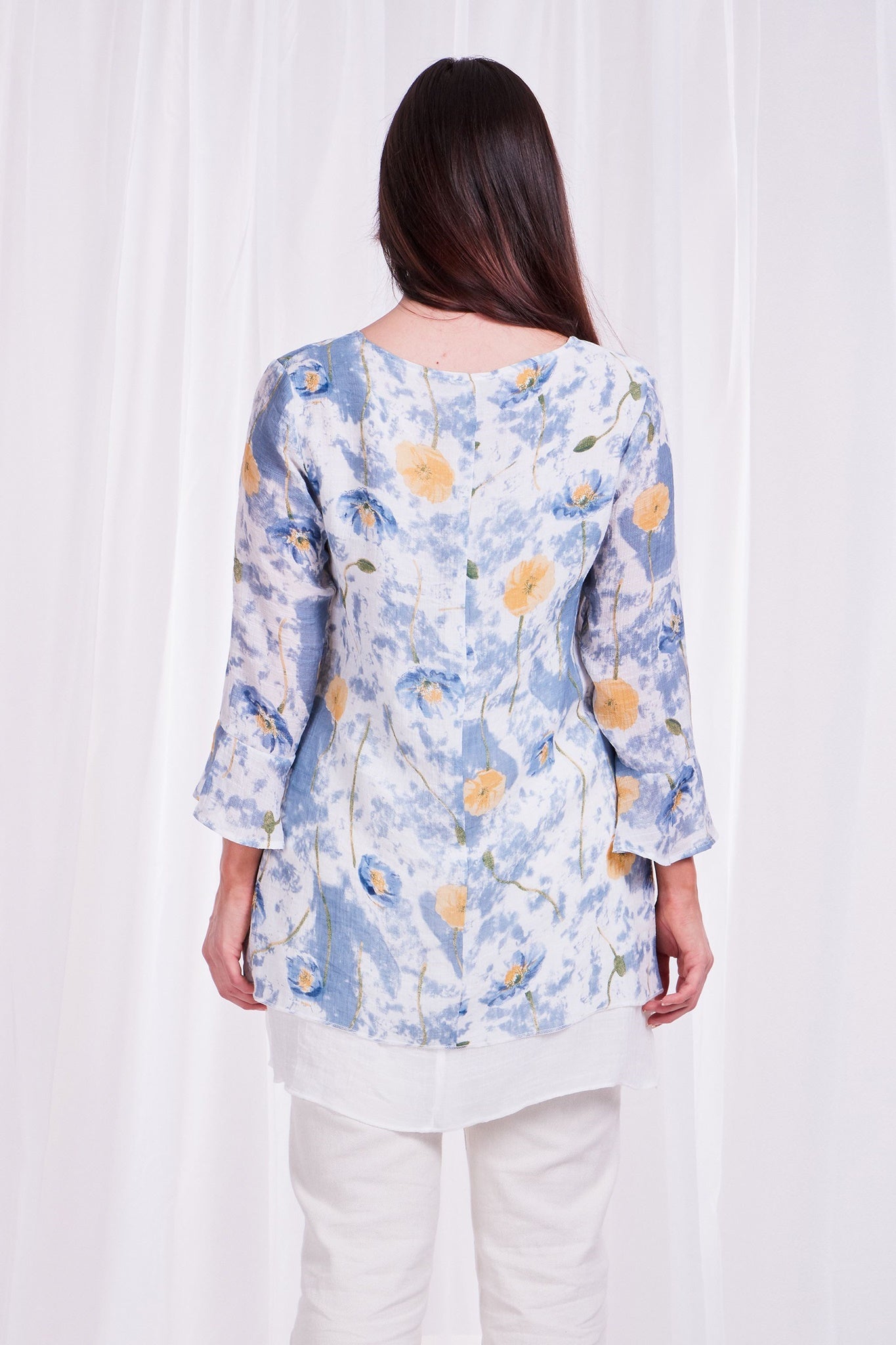 FLORAL FRILL SLEEVE TUNIC TOP