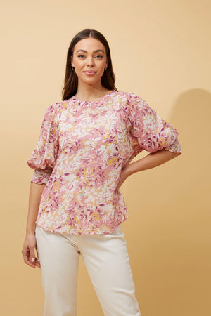 FLORAL HI LOW HEM BLOUSE