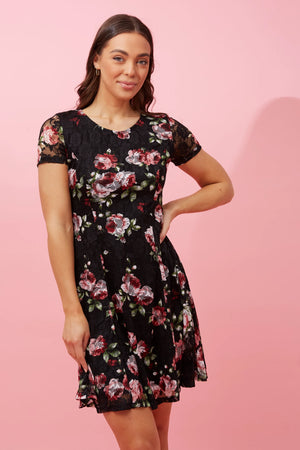 FLORAL LACE SHORT DRESS