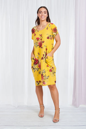 FLORAL LONGLINE LINEN TUNIC DRESS