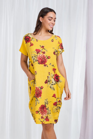 FLORAL LONGLINE LINEN TUNIC DRESS