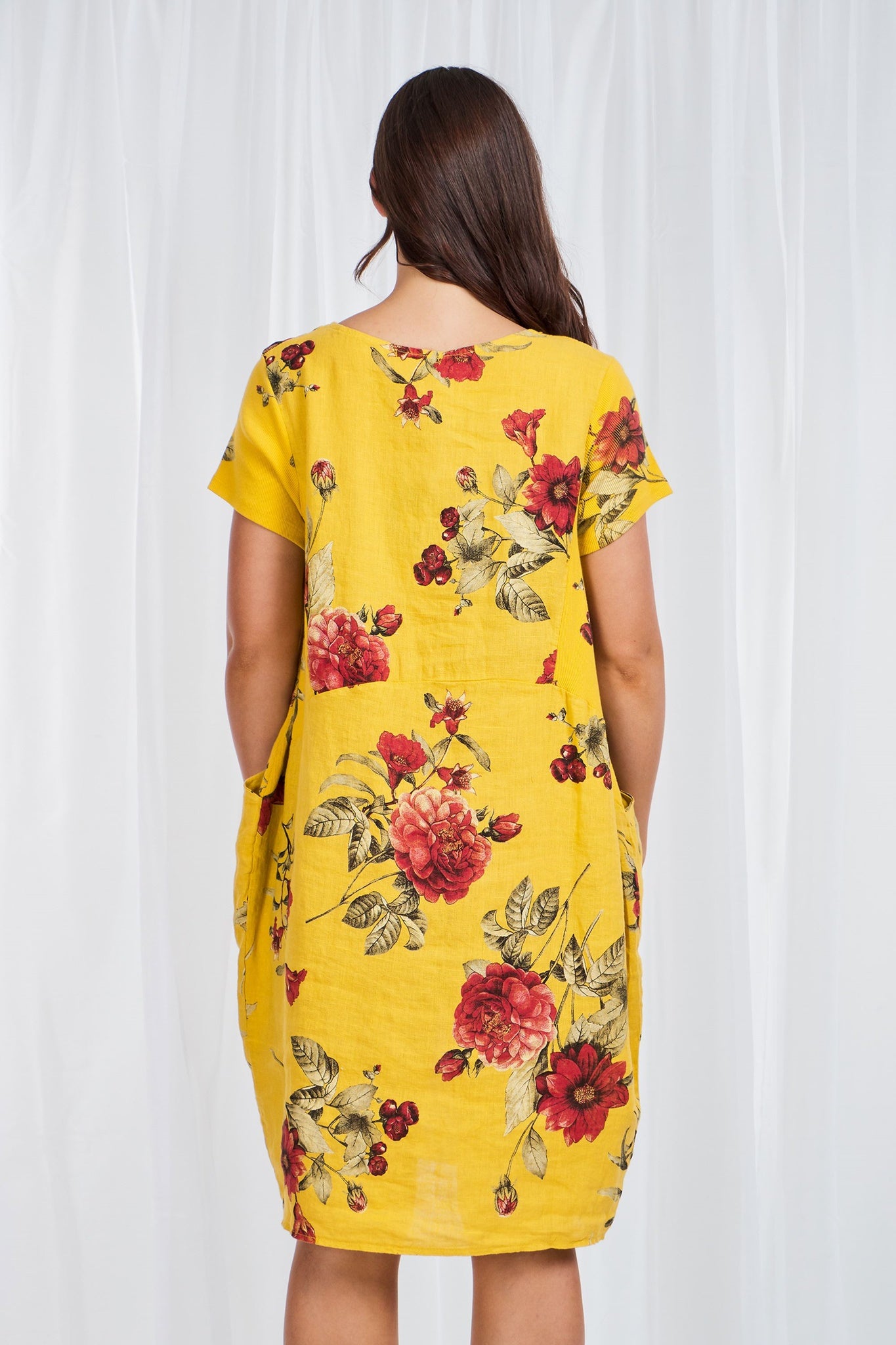 FLORAL LONGLINE LINEN TUNIC DRESS