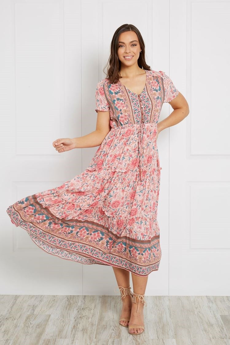 FLORAL PRINT BOHO MIDI DRESS