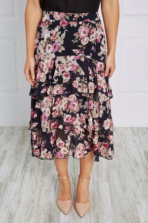 FLORAL RUFFLE MIDI SKIRT