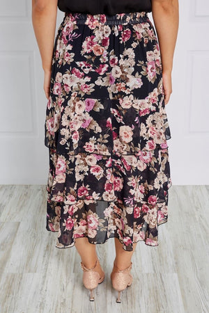 FLORAL RUFFLE MIDI SKIRT