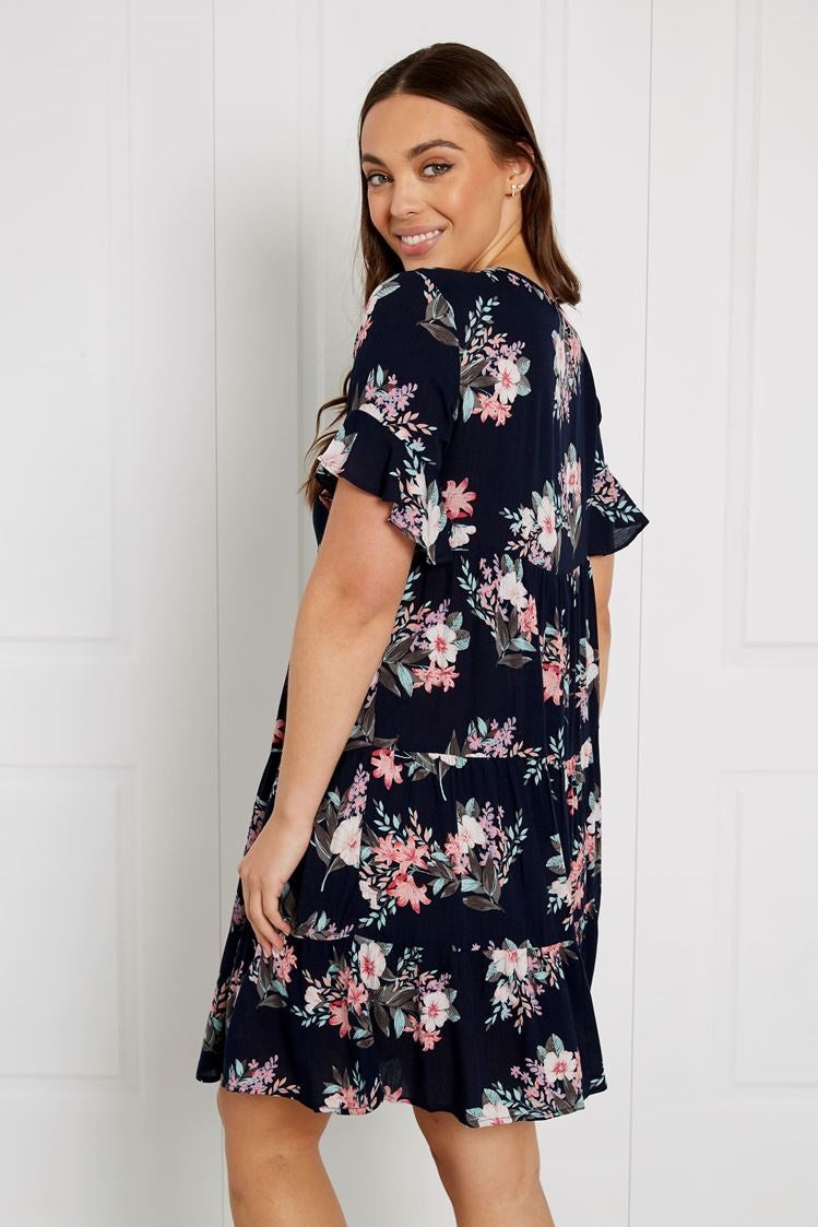 FLORAL TIERED SMOCK DRESS