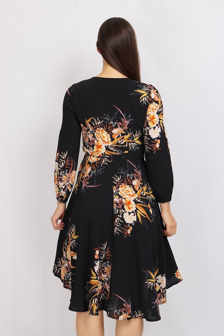 Long Sleeve Printed Wrap Dress