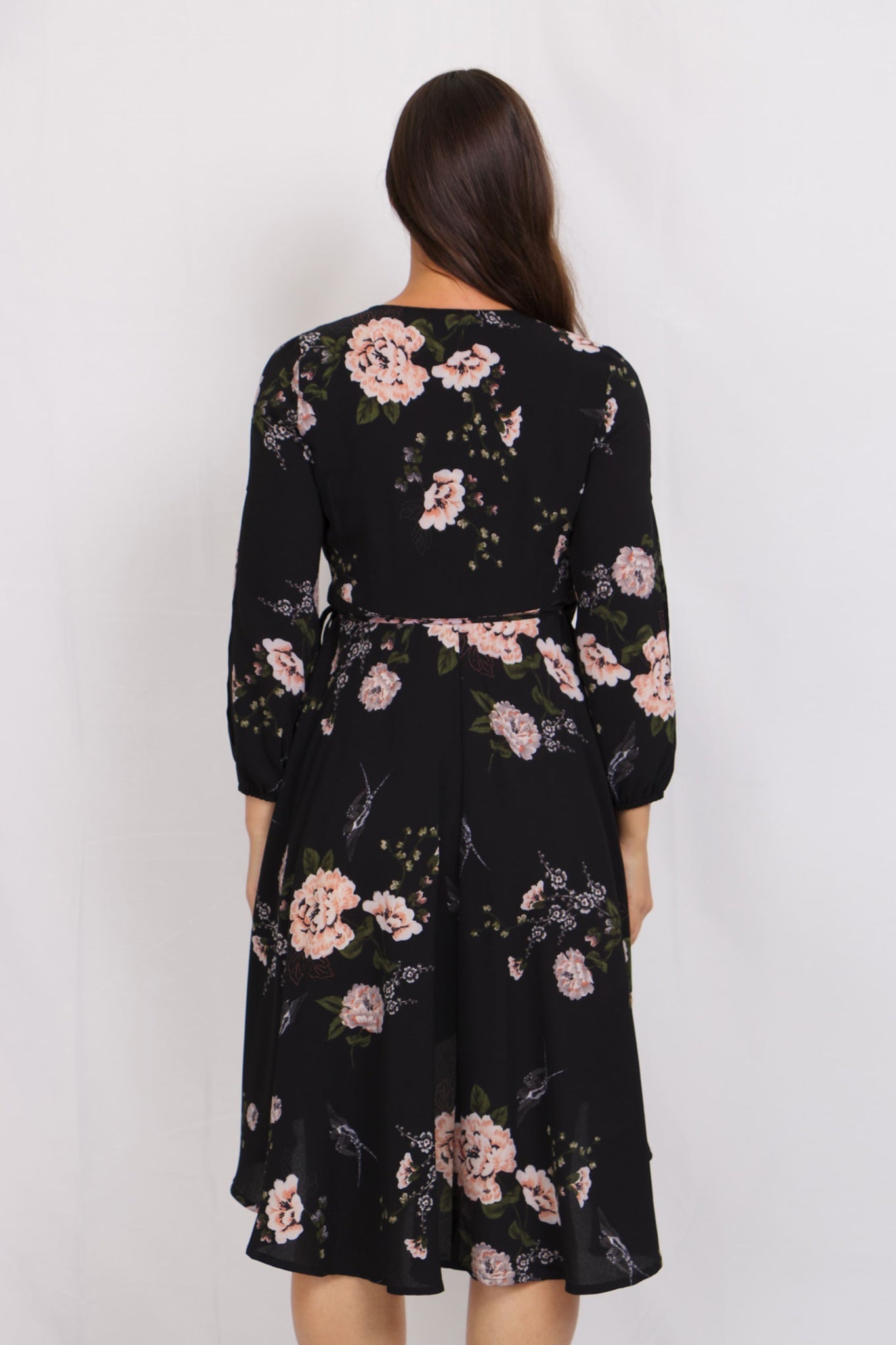 LONG SLEEVE FLORAL WRAP DRESS
