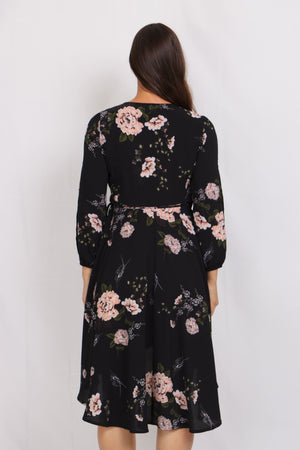 LONG SLEEVE FLORAL WRAP DRESS