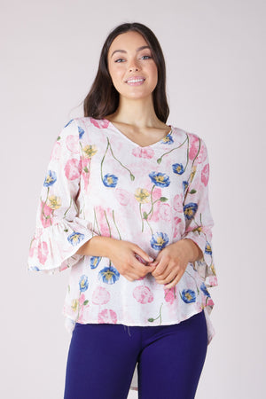 FLUTE SLEEVE FLORAL BLOUSE