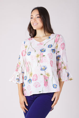 FLUTE SLEEVE FLORAL BLOUSE